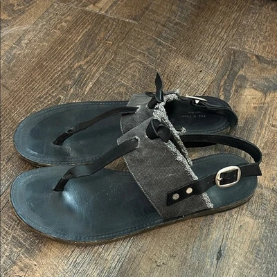Rag & Bone Womens 41/10 Black Leather Charcoal Denim Knotted Thong Flat Sandals - Image 1 of 4