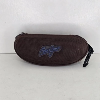 MAUI JIM 太阳镜硬蛤壳拉链运动保护壳棕色带登山扣 — 第 1/4 张图片