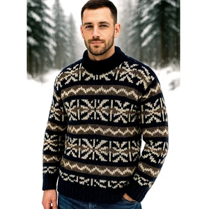 Huckberry Vintage S Hand Knit 100% Wool Ski Sweater Snowflake Chunky Fair Isle - Bild 1 von 7