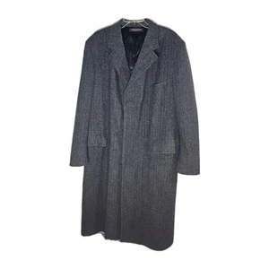 Brooks Brothers Men's Overcoat Size 44 Long Gray Herringbone Tweed Wool Vintage - Picture 1 of 12