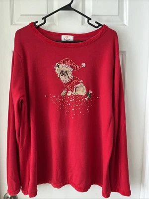 Quacker Factory Women’s Sequined Christmas Sweater Sz XL Red Dog Festive Holiday - Image 1 of 4