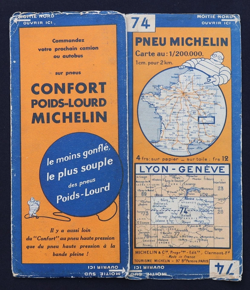 Tarjeta MICHELIN 74 LYON GINEBRA 1931 Guía Bibendum neumáticos mapa - Imagen 1 de 1