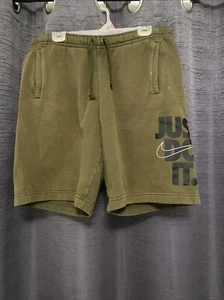 Nike Sweatshort Herren Größe Large Armeegrün Just Do It Fleece Kordelzug Taschen - Bild 1 von 4