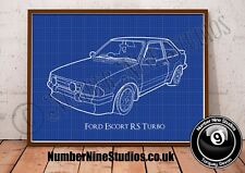 Ford Escort RS Turbo BLUEPRINT Illustration, high quality,signed by artist