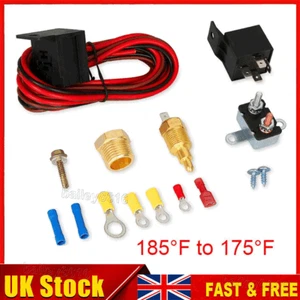 12V Radiator Thermo Fan Fuse Temp Switch Sensor Control Wire Harness Relay Kit - Picture 1 of 9