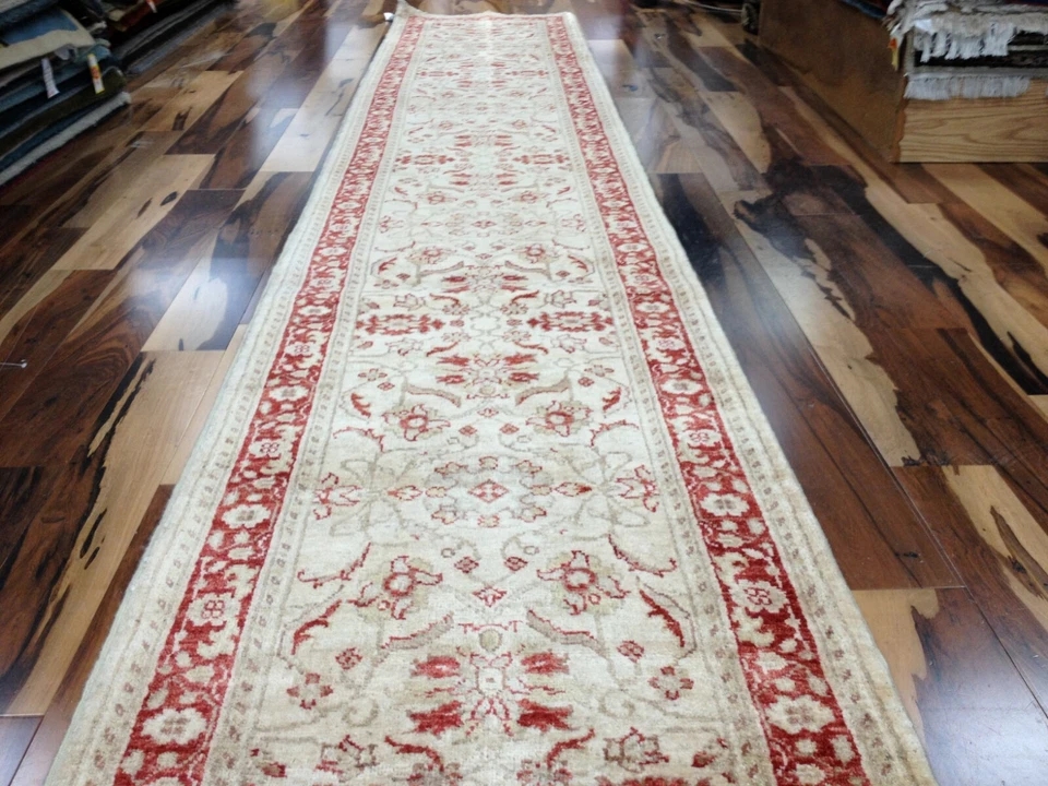 2.7 x 13.7  Beige Pakistan Peshavar Hand Knotted Wool Oriental Rug Runner   - Image 1 of 4