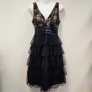 Studio Y Fit Flare Tiered Dress S Black Lace Whimsy Goth Event Dance Cocktail - Picture 1 of 9