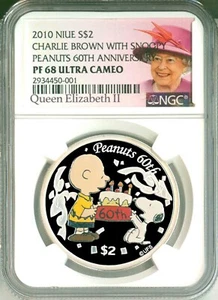 2010 Niue S$2 Charlie Brown With Snoopy Peanuts 60th Ann. NGC PF68 Ultra Cameo - Picture 1 of 4
