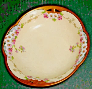 Tazón Pintado a Mano Walter Wilson Borde Dorado Motivo Floral Firmado Antiguo - Imagen 1 de 5