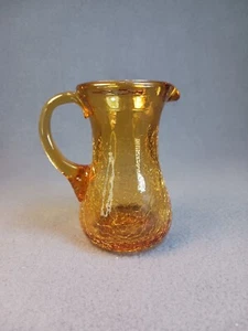 Vtg pilgrim Gold amber Blown Crackle Art Glass Creamer Syrup Water 4" Pitcher - Picture 1 of 7
