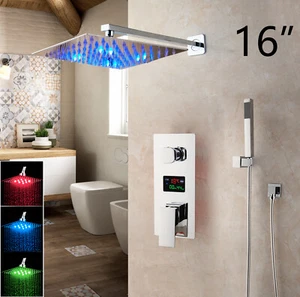 Bathroom 16 Inch LED Digital Mixer Valve Units Rainfall Hand Sprayer Taps Brass - Picture 1 of 11
