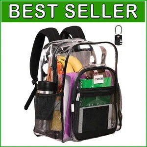 Extra-Large Clear Backpack with TSA Lock & 32L Capacity - Heavy Duty and Stylish - Picture 1 of 11