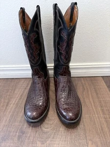Mens Custom Made Red Brown Caiman Crocodile Western Boots 9.5 E - Picture 1 of 14