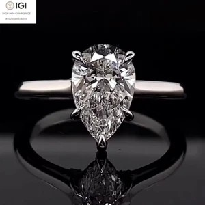 IGI 2.00Ct Pear Cut E VVS2 Lab Grown Diamond Engagement Ring In 14k White Gold - Picture 1 of 17