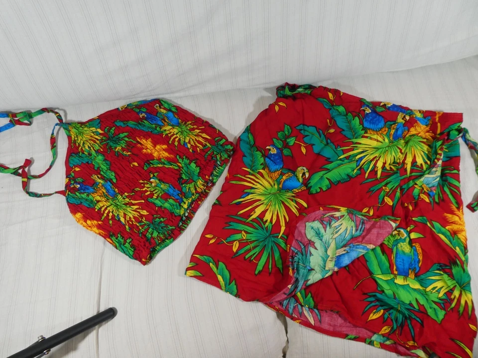 Vintage Fun-Wear Red Hawaiian Tank and Skirt Tropical Palm Trees Teen/Woman T1 - Image 1 of 4
