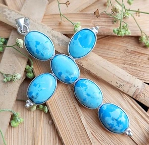 Good Vibe Larimar Gemstone 925 Sterling Silver Plated 1 PC Cross Pendant Jewelry - Picture 1 of 3