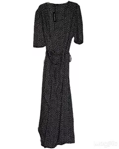 Boohoo Plus Dotty Wrap Tie Waist Maxi Dress Size 22 Black Short Sleeve Flowy - Picture 1 of 11