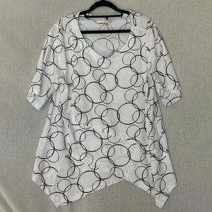Noni B Linen Blend Top Circle Print White Black Gold Size 12 - Picture 1 of 7