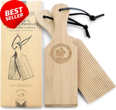 Set of 2 Gnocchi Boards & Wooden Butter Paddles 24cm Pasta Making Tools - image 1 of 4