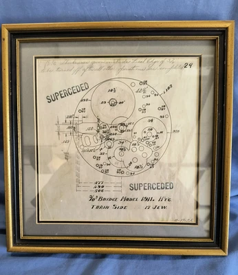Vintage Pocket Watch Schematic Diagram 1911 17J Blueprint Advertising - Image 1 of 4