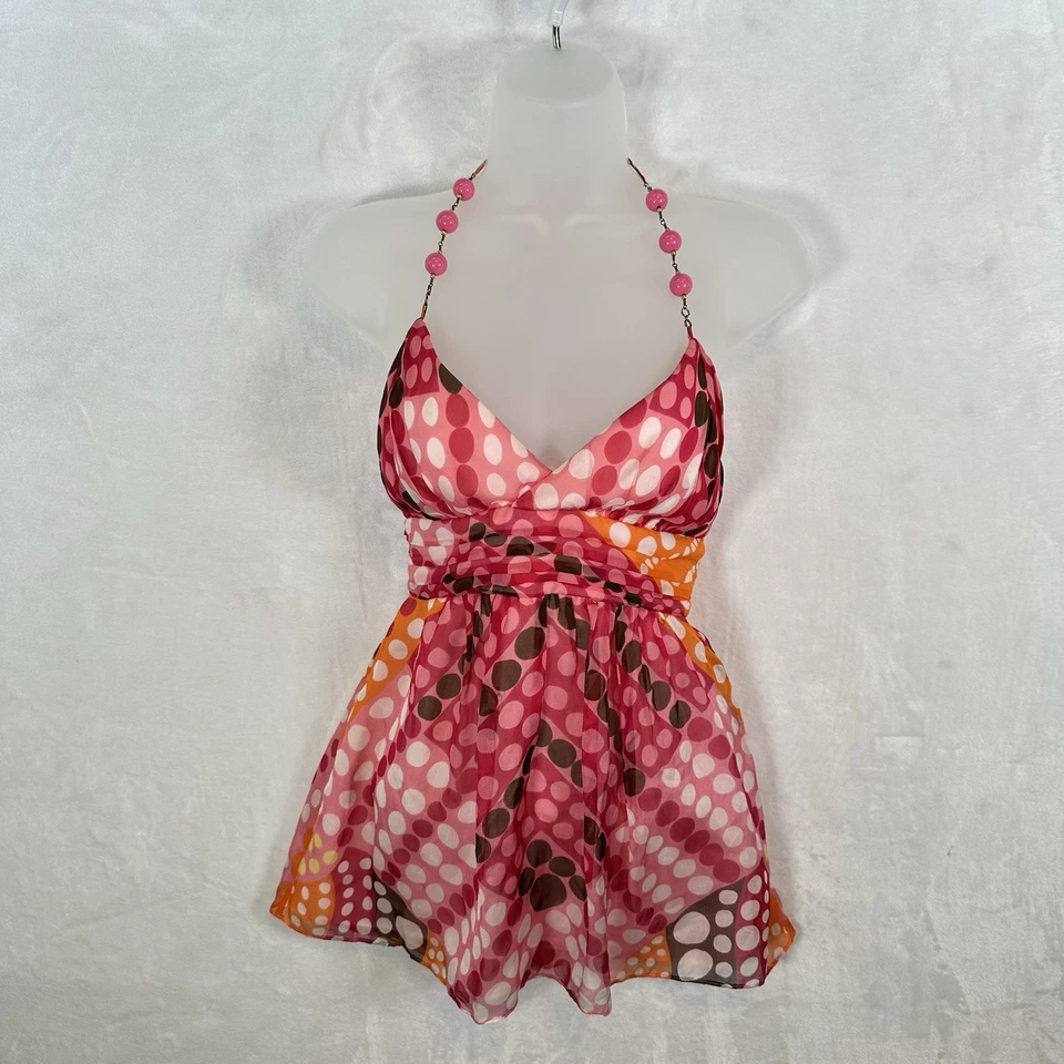 Vintage Milly of New York Top Womens 6 Dotted Silk Halter Tank Y2K 90s Beaded - Image 1 of 4