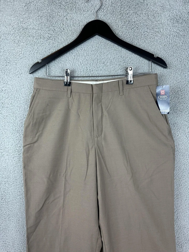Chaps Pants Boys 18 Husky Tan Khaki Dress Slacks Flat Front Wool Blend C841183 - Image 1 of 4