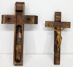 ANTIQUE VAMPIRE KILLING KIT CRUCIFIX 19TH CENTURY BRONZE & WOOD SICK CALL - Picture 1 of 7