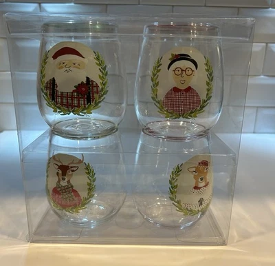 Threshold Christmas Acrylic Stemless Wine Glasses Set of 4 - Image 1 of 4