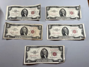 4 - 1953 And 1 - 1963 $2 dollar bill US Federal Reserve note RED SEAL #JJ40 - Picture 1 of 2