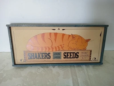 SHAKERS SEEDS Wood Sign PRIMATIVE Folk Art RUSTIC Country GARDEN Wall Décor CAT - Image 1 of 4