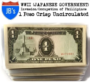 1943 WWII Japanese Invasion of Philippines 1 ONE PESO CRISP UNC World War 2 - Picture 1 of 7