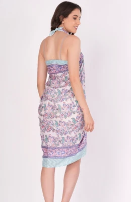 Maiô saia sarongue floral estampa de bloco de mão biquíni cobrir pareo boho - Imagem 1 de 4