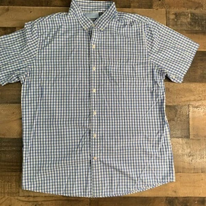 IZOD MEN'S Shirt XL Blue and White Plaid Short Sleeve Button Down - Picture 1 of 9