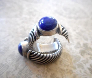 Oxidized Sterling Silver Lapis Lazuli 3/4" Hoop Earrings  RE30E2 - Picture 1 of 12