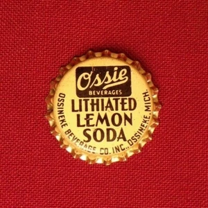 Rare Vintage Bottle Cap Ossie Beverages Lithiated Lemon Soda Ossineke Michigan - Picture 1 of 5