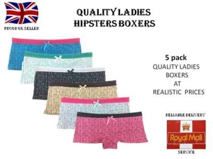 5 Pack Ladies Cotton Boyshorts Knickers Hipster Boxer Briefs Lingerie UK 8 10 12 - Picture 1 of 11