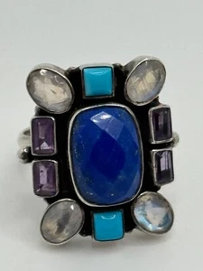 Nicky Butler Sterling Silver Lapis Moonstone Turquoise Amethyst Ring Size 10 - Picture 1 of 13