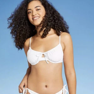 Xhilaration Women's Juniors' Shirred Underwire Bikini Top White Size M 4-6 - Picture 1 of 7