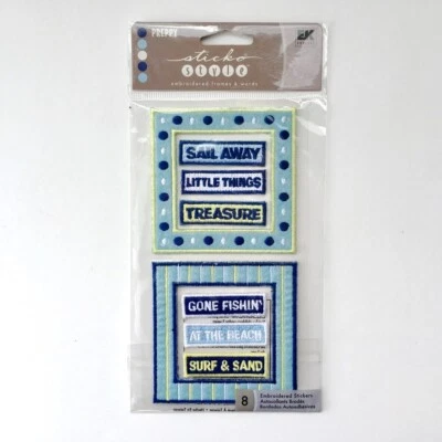 Sticko Style Embroidered Stickers Sailing Frames Beach Surf Blue Nautical NIP - Image 1 of 4