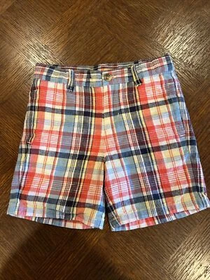 Janie and Jack Pantalones Cortos Niño Pequeño Talla 3 Rojo Azul A Cuadros Cintura Ajustable Mezcla de Lino Lindo Foto 1 de 4