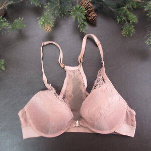 Danskin Bra 34B Pink Lace Padded Underwire Adjustable Clasp Front