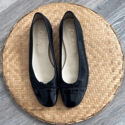French sole FS/NY black patent capped ballet flats women’s size 8 - Image 1 of 4