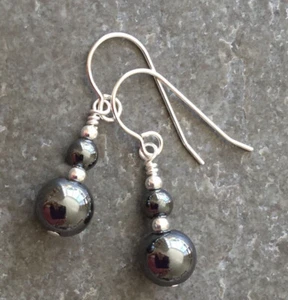 6-10mm Round Natural Black Hematite Earring for Women Stone Jewelry Earring - Picture 1 of 9