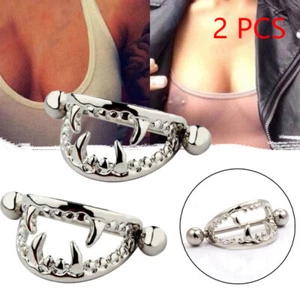 A Pair of Vampire Bite Fangs Nipple Shield Cover Ring Body Piercing Bar Jeweller - Picture 1 of 29