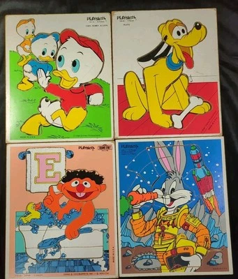 Lote De 4 Rompecabezas De Madera Playskool De Colección Disney Sesame Street Bugs Bunny Pluto  Foto 1 de 4