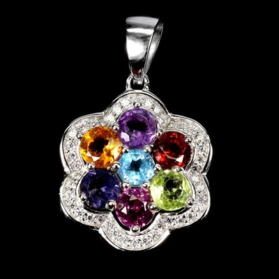 925 Sterling Silver Pendant Round Amethyst 4mm Citrine Iolite Peridot Gemstone - Image 1 of 4