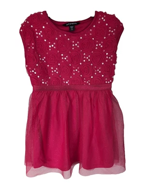 Vestido George Niña Rojo Lentejuelas Y Tul Detalle Floral Vacaciones Talla XS 4-5 Nuevo Foto 1 de 4