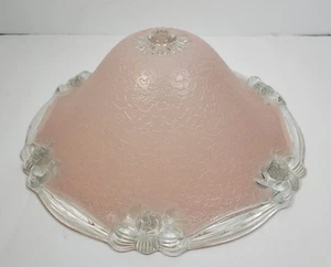 Ancien abat-jour plafonnier verre rose et transparent avec rubans pièce globe - Photo 1/8