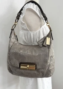 Coach 18306 Kristin Embossed Snakeskin Shoulder Bag Medium Silver Gray - Picture 1 of 20