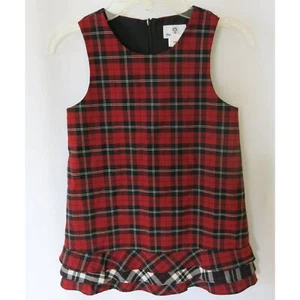 FLORENCE EISEMAN Plaid  Dress Size 4 Girls Tartan Wool Blend Red/Black Christmas - Picture 1 of 8